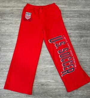 US Soccer Federation Wide Leg Fleece Sweatpants Red Graphic Logo Womens Medium M